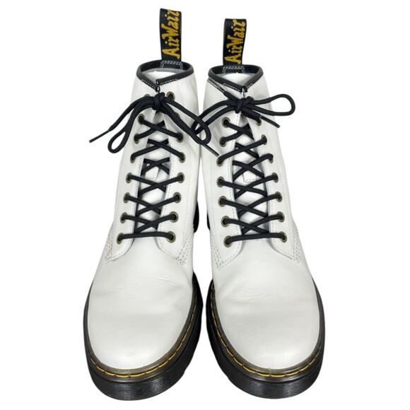 Dr. Martens Zavala Combat Boots White Ladies 8 Leather Moto Grunge Goth Punk - Picture 5 of 8